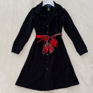 Polo by Ralph Lauren Black Shirt Dress with Red Plaid Sash